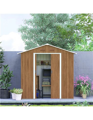 Outsunny 6.5 x 3.5ft Metal Garden Storage Shed - Brown Wood Effect