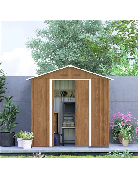 Outsunny 6.5 x 3.5ft Metal Garden Storage Shed - Brown Wood Effect - pic 122751 | FastDaddyshop