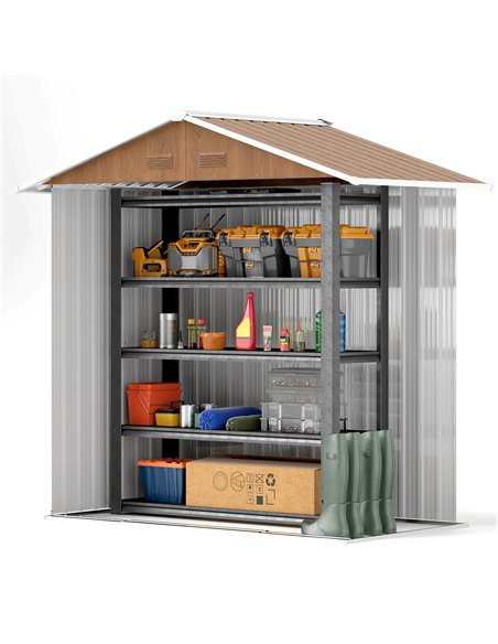 Outsunny 6.5 x 3.5ft Metal Garden Storage Shed - Brown Wood Effect - pic 122752 | FastDaddyshop