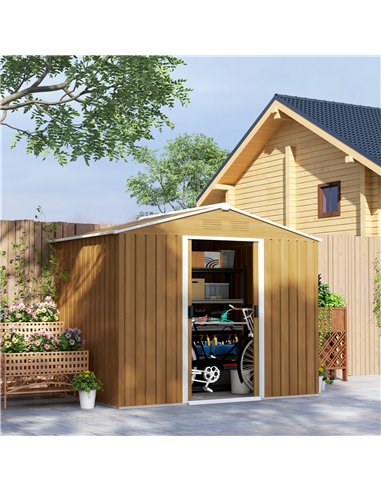 Outsunny 8 x 6ft Galvanised Steel Shed, with Double Door - Brown