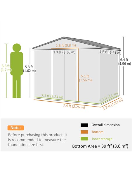 Outsunny 8 x 6ft Galvanised Steel Shed, with Double Door - Brown - pic 122756 | FastDaddyshop