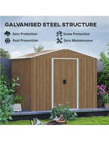 Outsunny 8 x 6ft Galvanised Steel Shed, with Double Door - Brown