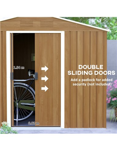 Outsunny 8 x 6ft Galvanised Steel Shed, with Double Door - Brown