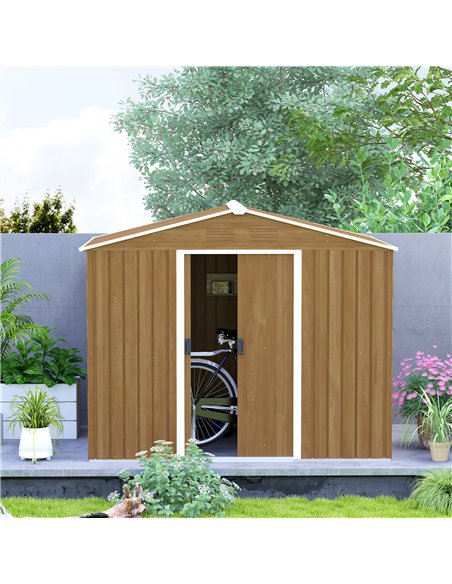 Outsunny 8 x 6ft Galvanised Steel Shed, with Double Door - Brown - pic 122760 | FastDaddyshop