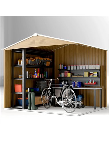 Outsunny 8 x 6ft Galvanised Steel Shed, with Double Door - Brown