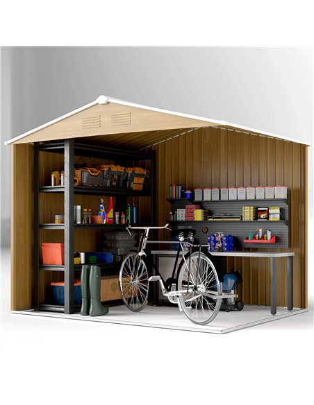 Outsunny 8 x 6ft Galvanised Steel Shed, with Double Door - Brown - pic 122761 | FastDaddyshop