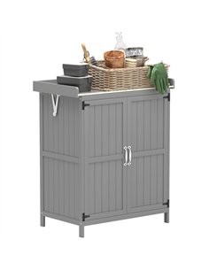 Outsunny Wooden Garden Shed, Garden Tool Storage Shed with Hinged Roof and Shelf, Outdoor Storage Cabinet with Double Doors, Gre