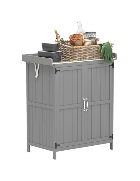 Outsunny Wooden Garden Shed, Garden Tool Storage Shed with Hinged Roof and Shelf, Outdoor Storage Cabinet with Double Doors, Gre - pic 122763 | FastDaddyshop