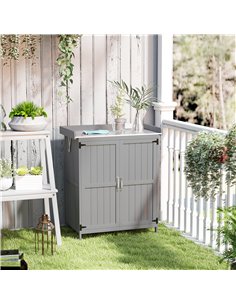 Outsunny Wooden Garden Shed, Garden Tool Storage Shed with Hinged Roof and Shelf, Outdoor Storage Cabinet with Double Doors, Gre 2