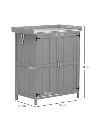 Outsunny Wooden Garden Shed, Garden Tool Storage Shed with Hinged Roof and Shelf, Outdoor Storage Cabinet with Double Doors, Gre