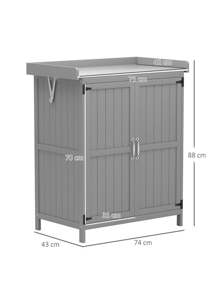 Outsunny Wooden Garden Shed, Garden Tool Storage Shed with Hinged Roof and Shelf, Outdoor Storage Cabinet with Double Doors, Gre - pic 122765 | FastDaddyshop
