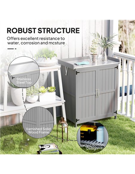 Outsunny Wooden Garden Shed, Garden Tool Storage Shed with Hinged Roof and Shelf, Outdoor Storage Cabinet with Double Doors, Gre - pic 122769 | FastDaddyshop