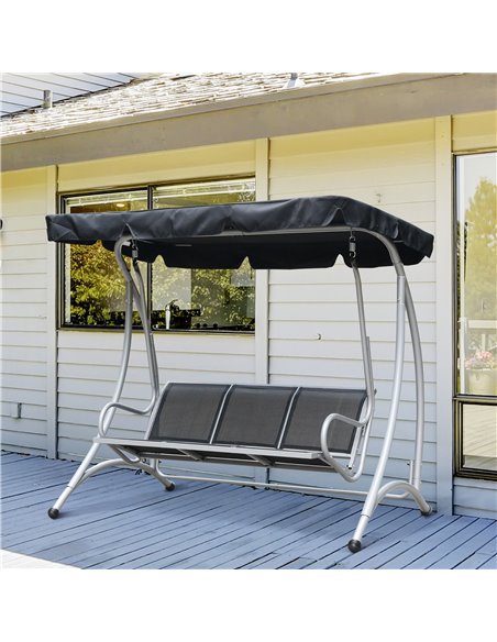 Outsunny 3 Seater Bench Steel Outdoor Patio Porch Swing Chair with Adjustable Canopy - Black - pic 12277 | FastDaddyshop