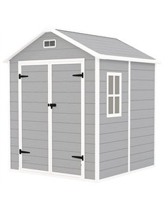 Outsunny 6 x 5ft Garden Shed, Plastic Shed with Floor, Window, Lockable Doors and Vents, Wood Effect Resin Tool Shed for Outdoor