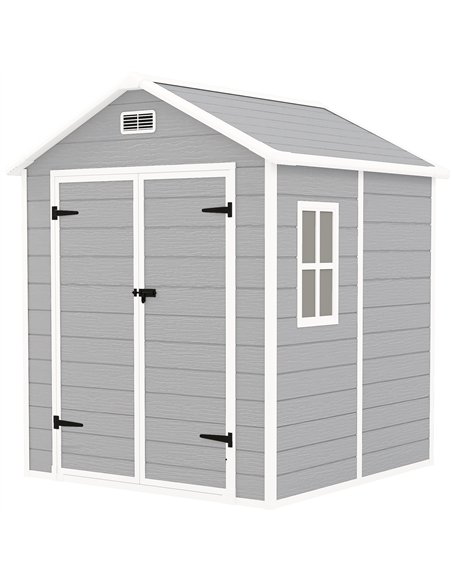 Outsunny 6 x 5ft Garden Shed, Plastic Shed with Floor, Window, Lockable Doors and Vents, Wood Effect Resin Tool Shed for Outdoor - pic 122772 | FastDaddyshop