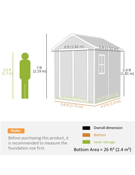 Outsunny 6 x 5ft Garden Shed, Plastic Shed with Floor, Window, Lockable Doors and Vents, Wood Effect Resin Tool Shed for Outdoor - pic 122774 | FastDaddyshop