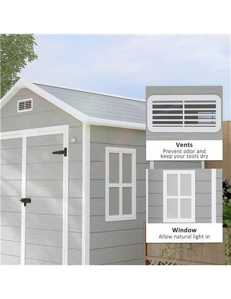 Outsunny 6 x 5ft Garden Shed, Plastic Shed with Floor, Window, Lockable Doors and Vents, Wood Effect Resin Tool Shed for Outdoor - pic 122777 | FastDaddyshop