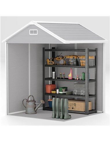 Outsunny 6 x 5ft Garden Shed, Plastic Shed with Floor, Window, Lockable Doors and Vents, Wood Effect Resin Tool Shed for Outdoor