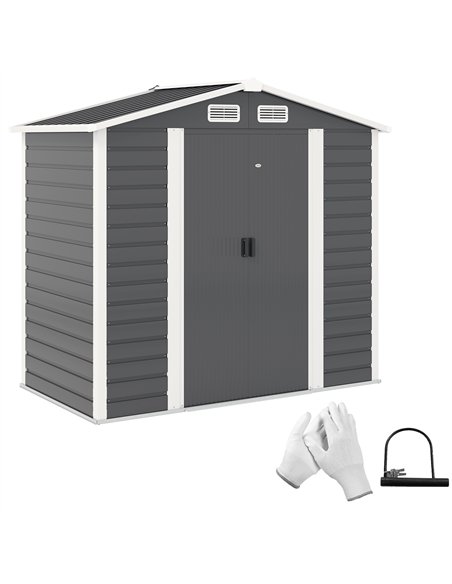 Outsunny 7 x 4ft Garden Shed, Easy to Assemble, Upgraded Galvanised Steel Frame with Foundation Kit, Double Doors with Lock, Out - pic 122781 | FastDaddyshop