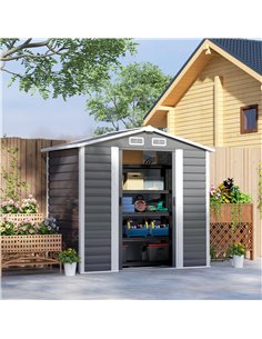 Outsunny 7 x 4ft Garden Shed, Easy to Assemble, Upgraded Galvanised Steel Frame with Foundation Kit, Double Doors with Lock, Out 2
