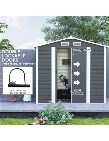 Outsunny 7 x 4ft Garden Shed, Easy to Assemble, Upgraded Galvanised Steel Frame with Foundation Kit, Double Doors with Lock, Out