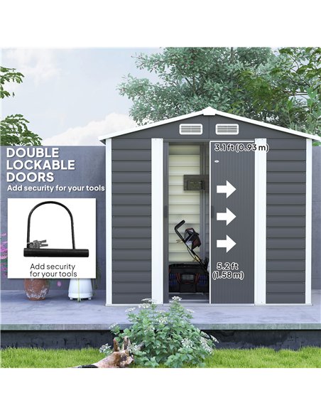Outsunny 7 x 4ft Garden Shed, Easy to Assemble, Upgraded Galvanised Steel Frame with Foundation Kit, Double Doors with Lock, Out - pic 122785 | FastDaddyshop
