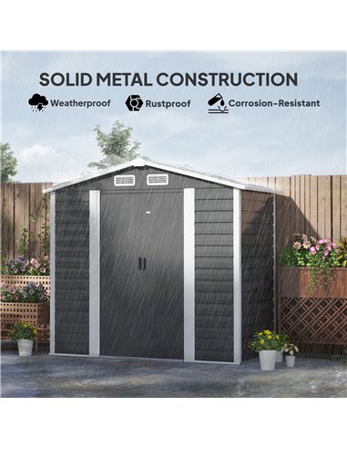Outsunny 7 x 4ft Garden Shed, Easy to Assemble, Upgraded Galvanised Steel Frame with Foundation Kit, Double Doors with Lock, Out