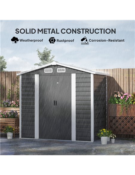 Outsunny 7 x 4ft Garden Shed, Easy to Assemble, Upgraded Galvanised Steel Frame with Foundation Kit, Double Doors with Lock, Out - pic 122786 | FastDaddyshop