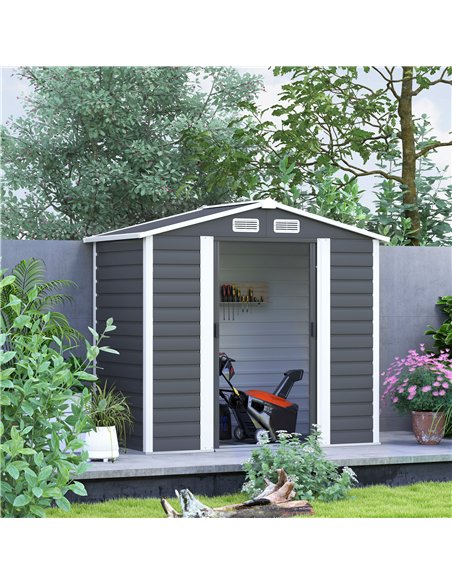 Outsunny 7 x 4ft Garden Shed, Easy to Assemble, Upgraded Galvanised Steel Frame with Foundation Kit, Double Doors with Lock, Out - pic 122789 | FastDaddyshop