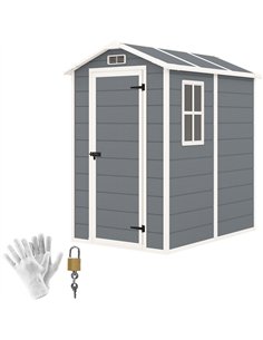 Outsunny 4 x 6ft Garden Shed, Plastic Shed with Floor, Window, Lockable Door and Vents, Resin Tool Shed for Outdoor Patio Storag