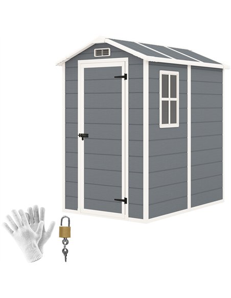 Outsunny 4 x 6ft Garden Shed, Plastic Shed with Floor, Window, Lockable Door and Vents, Resin Tool Shed for Outdoor Patio Storag - pic 122790 | FastDaddyshop