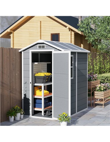 Outsunny 4 x 6ft Garden Shed, Plastic Shed with Floor, Window, Lockable Door and Vents, Resin Tool Shed for Outdoor Patio Storag