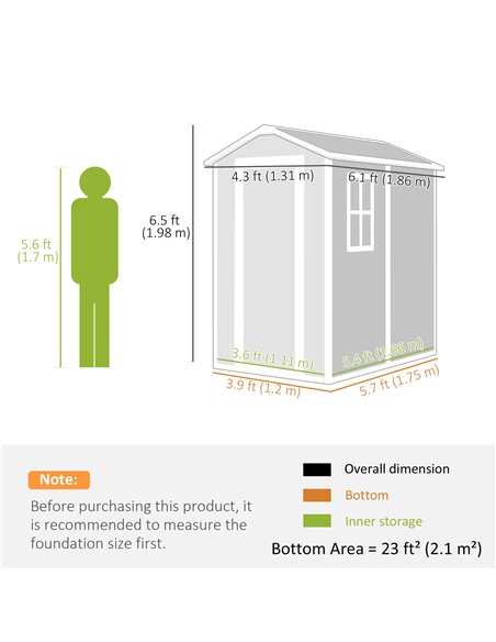 Outsunny 4 x 6ft Garden Shed, Plastic Shed with Floor, Window, Lockable Door and Vents, Resin Tool Shed for Outdoor Patio Storag - pic 122792 | FastDaddyshop