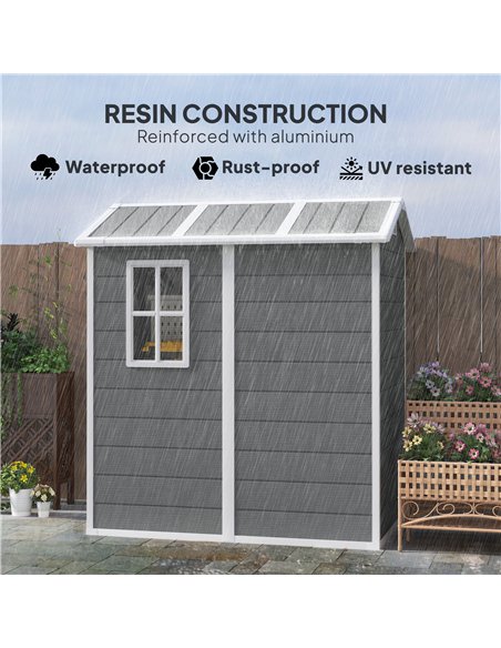 Outsunny 4 x 6ft Garden Shed, Plastic Shed with Floor, Window, Lockable Door and Vents, Resin Tool Shed for Outdoor Patio Storag - pic 122793 | FastDaddyshop