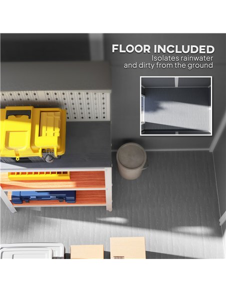 Outsunny 4 x 6ft Garden Shed, Plastic Shed with Floor, Window, Lockable Door and Vents, Resin Tool Shed for Outdoor Patio Storag - pic 122794 | FastDaddyshop