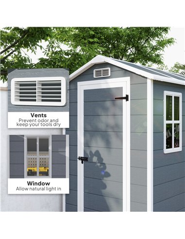 Outsunny 4 x 6ft Garden Shed, Plastic Shed with Floor, Window, Lockable Door and Vents, Resin Tool Shed for Outdoor Patio Storag