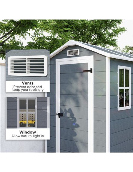 Outsunny 4 x 6ft Garden Shed, Plastic Shed with Floor, Window, Lockable Door and Vents, Resin Tool Shed for Outdoor Patio Storag - pic 122795 | FastDaddyshop