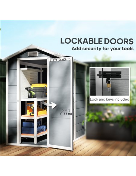 Outsunny 4 x 6ft Garden Shed, Plastic Shed with Floor, Window, Lockable Door and Vents, Resin Tool Shed for Outdoor Patio Storag - pic 122796 | FastDaddyshop