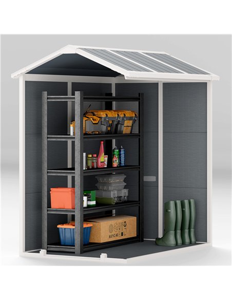 Outsunny 4 x 6ft Garden Shed, Plastic Shed with Floor, Window, Lockable Door and Vents, Resin Tool Shed for Outdoor Patio Storag - pic 122798 | FastDaddyshop
