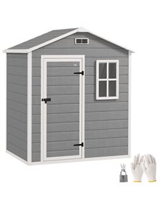 Outsunny 6 x 4ft Garden Shed, Plastic Shed with Floor, Window, Lockable Door and Vents, Wood Effect Resin Tool Shed for Outdoor,