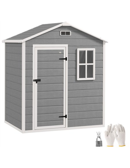 Outsunny 6 x 4ft Garden Shed, Plastic Shed with Floor, Window, Lockable Door and Vents, Wood Effect Resin Tool Shed for Outdoor, - pic 122799 | FastDaddyshop