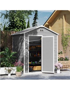 Outsunny 6 x 4ft Garden Shed, Plastic Shed with Floor, Window, Lockable Door and Vents, Wood Effect Resin Tool Shed for Outdoor, 2