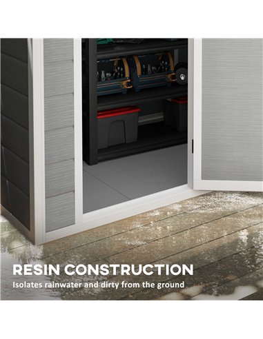 Outsunny 6 x 4ft Garden Shed, Plastic Shed with Floor, Window, Lockable Door and Vents, Wood Effect Resin Tool Shed for Outdoor,