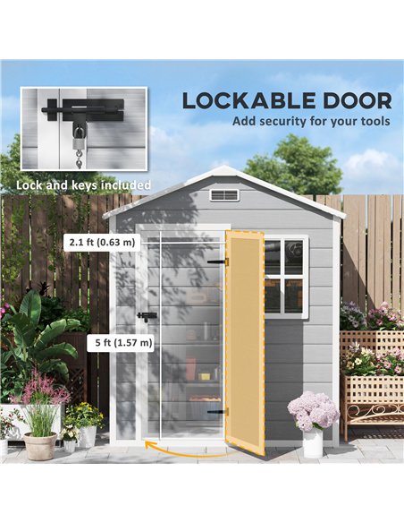 Outsunny 6 x 4ft Garden Shed, Plastic Shed with Floor, Window, Lockable Door and Vents, Wood Effect Resin Tool Shed for Outdoor, - pic 122805 | FastDaddyshop