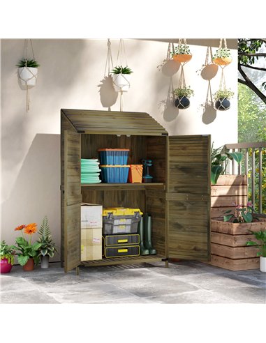 Outsunny 59 x 103.5 cm Two-Tier Wooden Garden Shed - Green