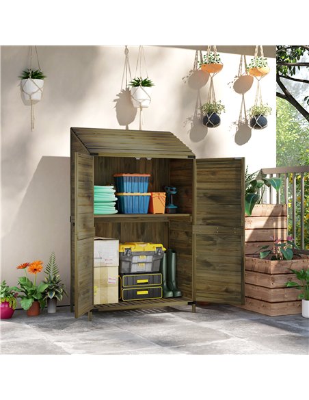 Outsunny 59 x 103.5 cm Two-Tier Wooden Garden Shed - Green - pic 122809 | FastDaddyshop