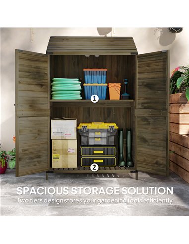 Outsunny 59 x 103.5 cm Two-Tier Wooden Garden Shed - Green