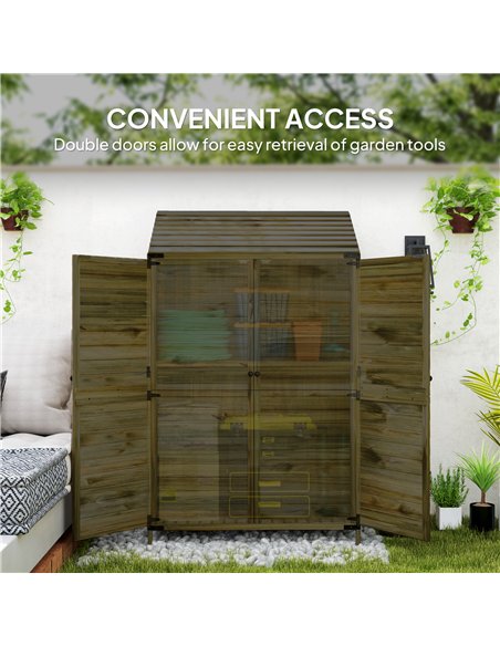 Outsunny 59 x 103.5 cm Two-Tier Wooden Garden Shed - Green - pic 122812 | FastDaddyshop