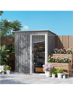 Outsunny 5 x 3ft Garden Storage Shed with Sliding Door and Sloped Roof Outdoor Equipment Tool, Light Grey 2