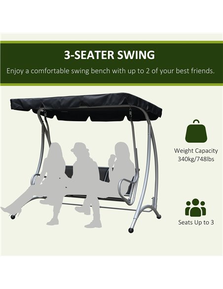 Outsunny 3 Seater Bench Steel Outdoor Patio Porch Swing Chair with Adjustable Canopy - Black - pic 12282 | FastDaddyshop